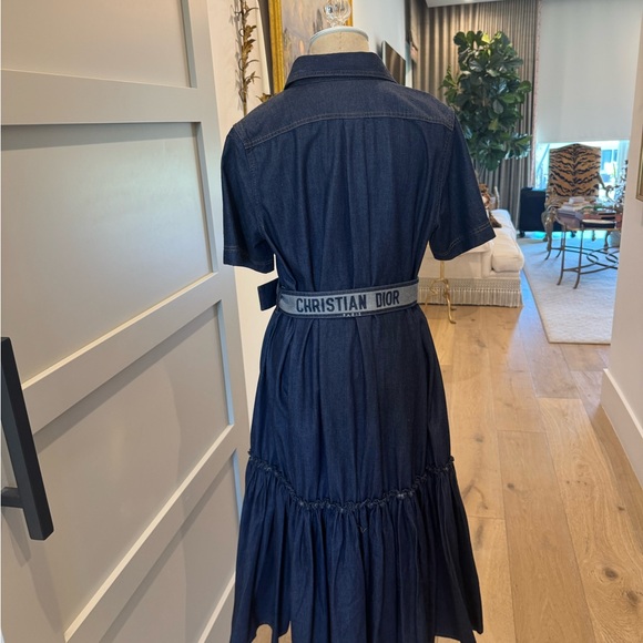 Dior Dark Navy Button-Front Midi Dress with Belt - Picture 3 of 4